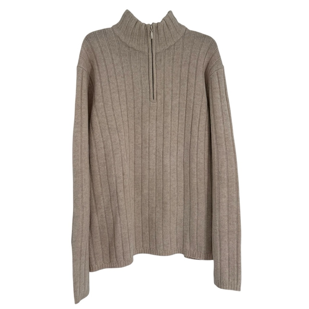 Timberland Men's Size XL Ribbed Lambswool Blend 1/4 Zip Mock Neck Sweater